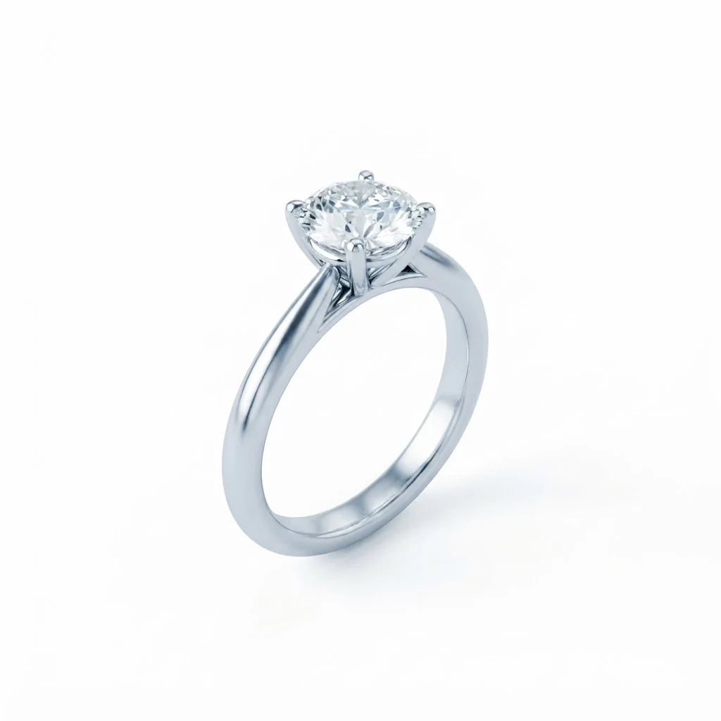 Solitaire ring — low three-quarter view from the side